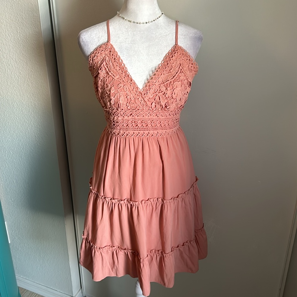 Ecowish Women’s Tie Cut Out Back Lace Overlayed Tiered Skirt Summer Sundress